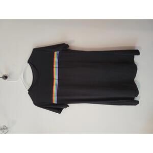 Black Casual Women's Dress with Rainbow Stripe Detail, Size XL